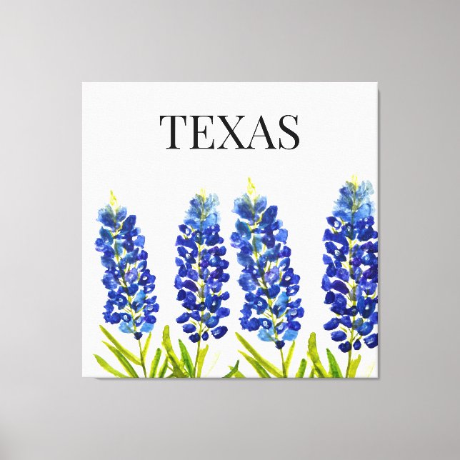 Impressão Em Tela Bluebonnets Texas State Flowers Lupine Watercolor (Frente)