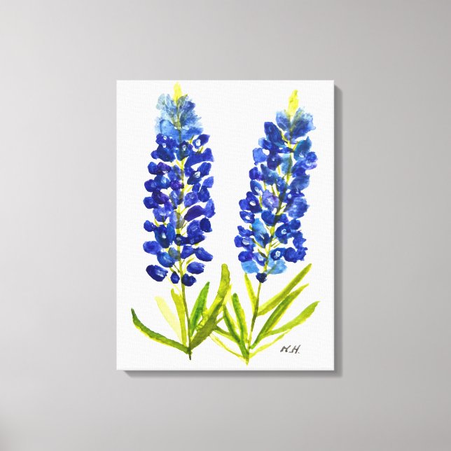 Impressão Em Tela Bluebonnets Texas State Flowers Lupine Watercolor (Frente)