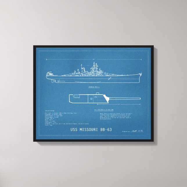 Impressão Em Tela Blueprint USS Missouri BB-63 (Frente)