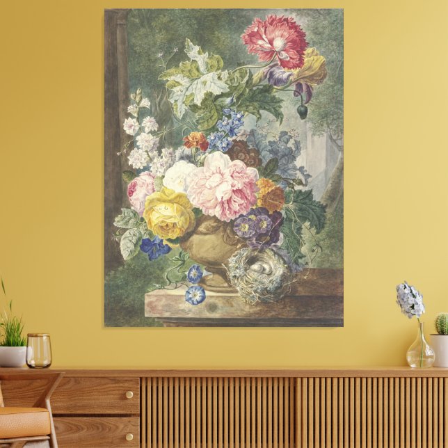 Impressão Em Tela Blumenstrauß em einer Vase mit Vogelnest (Insitu(Sala de estar))