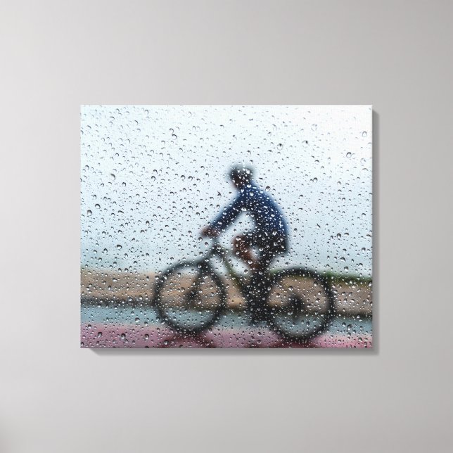 Impressão Em Tela Blurred Cyclist Through Rainy Window (Frente)