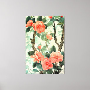 Impressão Em Tela Blush Blossom Camelia Garden Watercolor