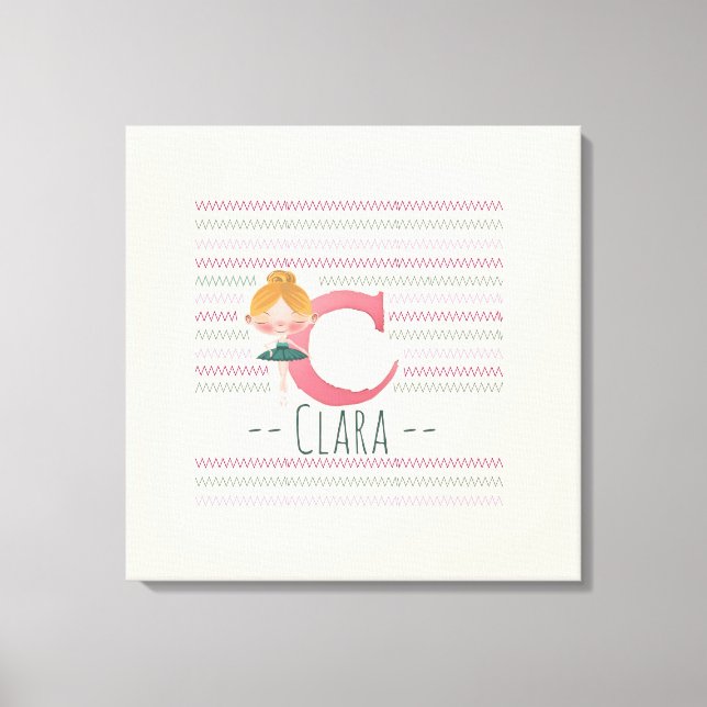 Impressão Em Tela Blush Pink Ballerina Monograma C - Arte Personaliz (Frente)