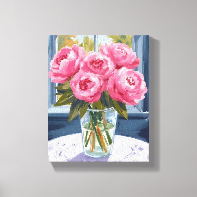 Impressão Em Tela Blushing Peony Bouquet | Pink Flower Painting (Frente)