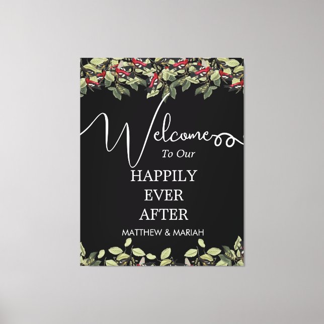 Impressão Em Tela Boas-vindas ao Casamento de Caligrafia Floral Eleg (Frente)