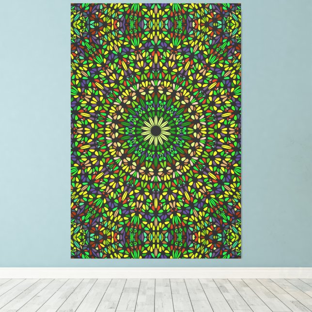 Impressão Em Tela Bohemian Green Stone Mandala Premium Wrapped  (Insitu(piso de madeira))