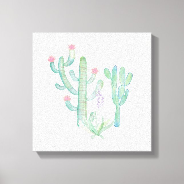 Impressão Em Tela Bohemian Watercolor Cactus (Frente)