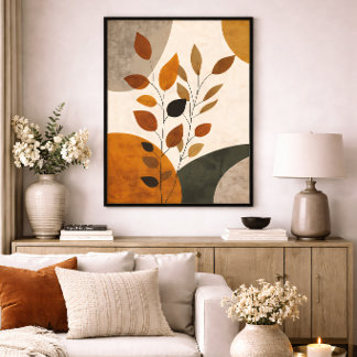 Impressão Em Tela Boho Botânico Folhas Abstratas Tom Terra Neutro