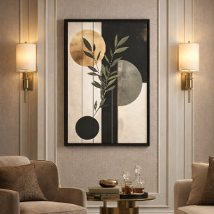 Impressão Em Tela Boho Botânico Geométrico Minimalista Preto Bege Do