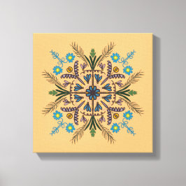 Impressão Em Tela Boho Botânico Mandala Tropical Verde Laranja