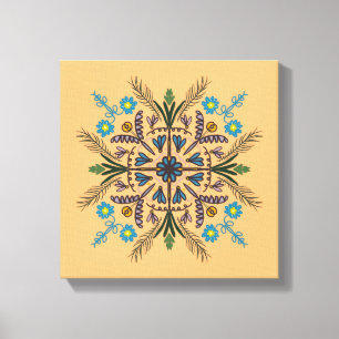 Impressão Em Tela Boho Botânico Mandala Tropical Verde Laranja