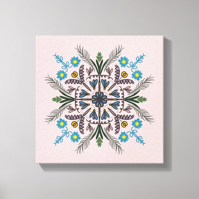 Impressão Em Tela Boho Botânico Mandala Verde Tropical Rosa (Frente)