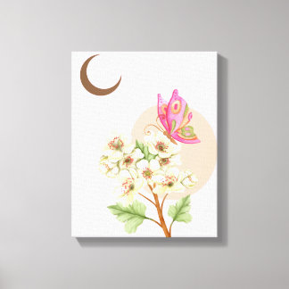 Impressão Em Tela Boho Celestial Aquarela Borboleta & Floral Branco