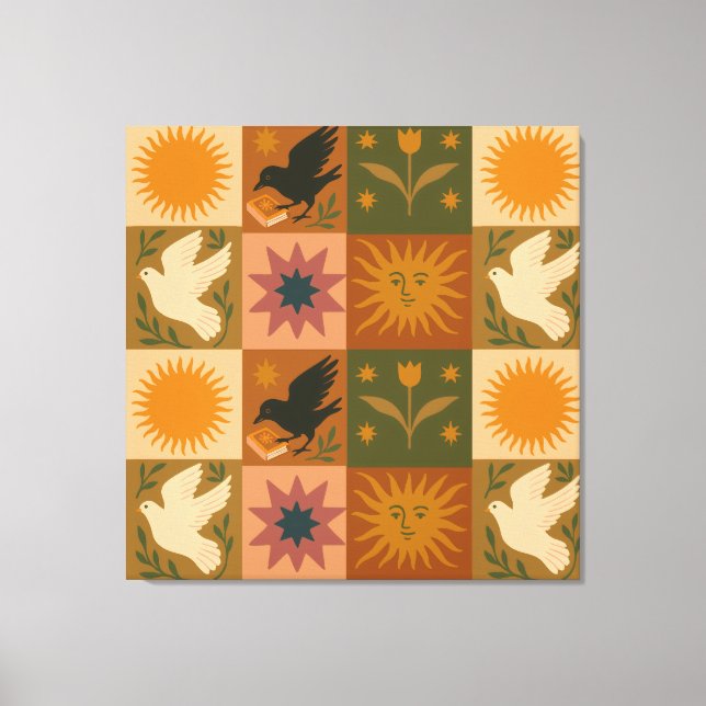 Impressão Em Tela Boho Celestial | Sol e Lua Retrospectiva (Frente)