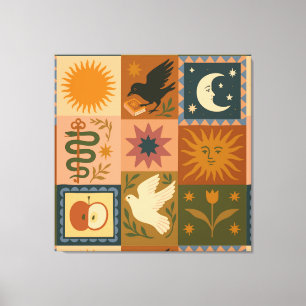 Impressão Em Tela Boho Celestial Sol e Lua Retrospectiva