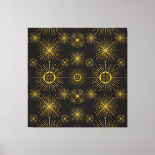 Impressão Em Tela Boho Celestial Sun Stars Padrão Negro