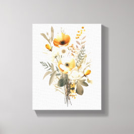 Impressão Em Tela Boho Creme Bege Amarelo Floral Flores Botânico