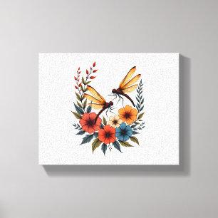Impressão Em Tela Boho Floral Dragonfly
