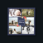Impressão Em Tela Boho Flowers - Colagem de Fotos de Casamento<br><div class="desc">Linda tela com uma colagem de seis fotos de casamento. A colagem é azul-marinho e decorada com ilustrações de buquês florais boêmicos e charmosos. Adicione suas fotos de casamento e adicione seu nome em um encantador roteiro de caligrafia.</div>