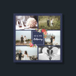 Impressão Em Tela Boho Flowers - Colagem de Fotos de Casamento<br><div class="desc">Linda tela com uma colagem de seis fotos de casamento. A colagem é azul-marinho e decorada com ilustrações de buquês florais boêmicos e charmosos. Adicione suas fotos de casamento e adicione seu nome em um encantador roteiro de caligrafia.</div>