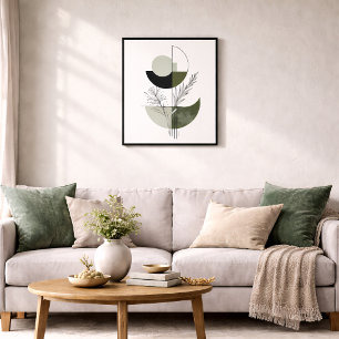 Impressão Em Tela Boho Geométrico Botânico Verde Minimalista