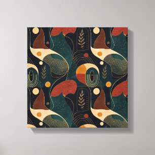 Impressão Em Tela Boho Retro Formas Orgânicas em Azul Marinho, Teal