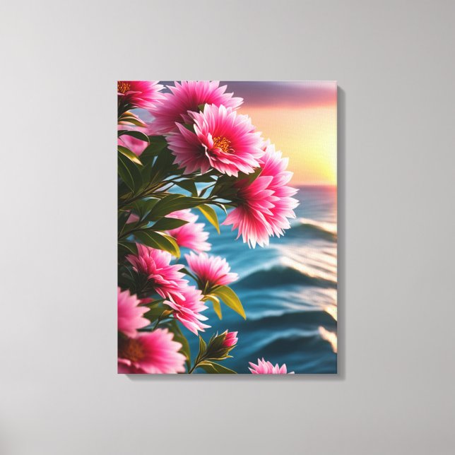 Impressão Em Tela Bolas Costeiras: Flores Rosa no Sunset (Frente)