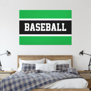 Impressão Em Tela Bold Bright Verde Preto Branco BASEBALL Listras