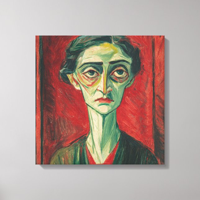 Impressão Em Tela Bold Expressionist Portrait in Red and Green (Frente)