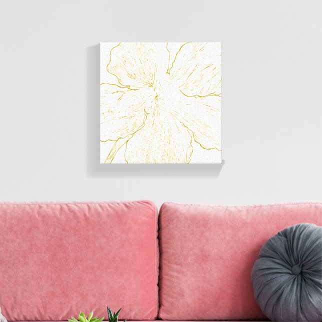 Impressão Em Tela Bold Gold Floral Line Art Minimalist Macro Bloom  (Insitu(Sala de estar))