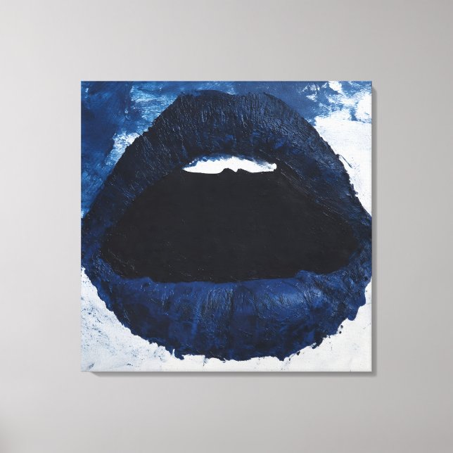 Impressão Em Tela Bold Navy Blue Abstract Lips Impasto Pop Art (Frente)