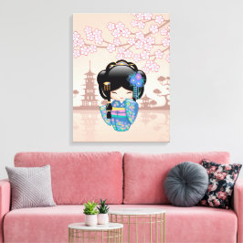 Impressão Em Tela Boneca Keiko Kokeshi - Garota Geisha com Quimono A