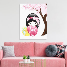 Impressão Em Tela Boneca Kokeshi da Primavera - Garota Geisha Japone
