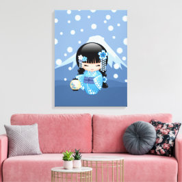 Impressão Em Tela Boneca Kokeshi de Inverno - Geisha Menina da Monta