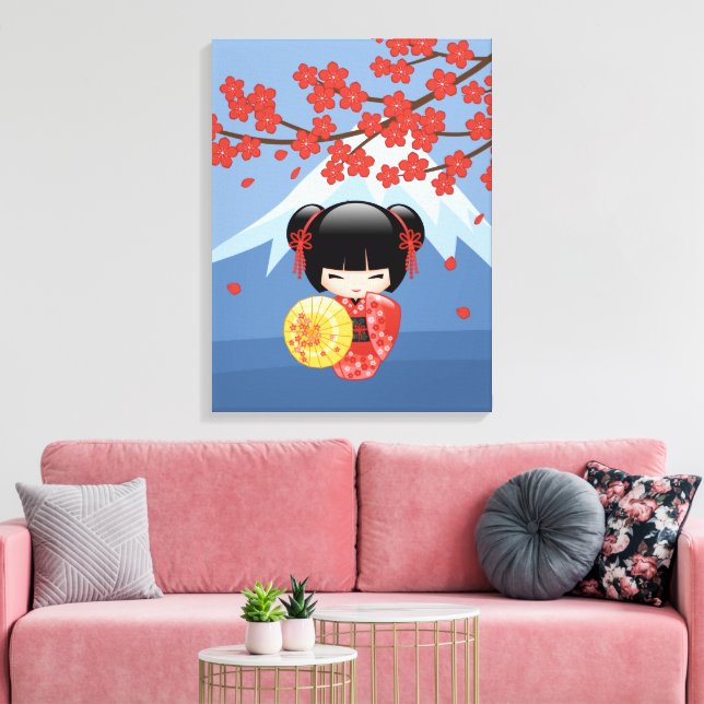 Impressão Em Tela Boneca Kokeshi Sakura Vermelha - Garota Geisha Fof (Insitu(Sala de estar))