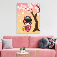 Boneca Sakura Kokeshi - Garota Geisha em Pêssego