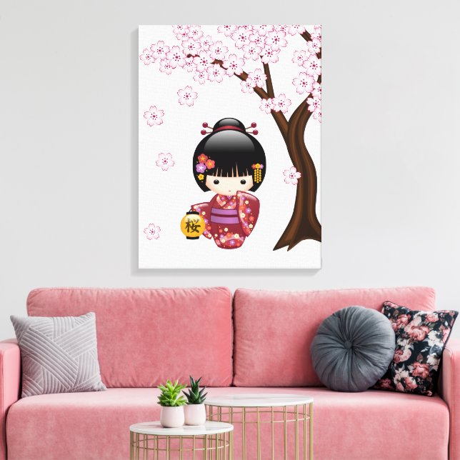 Impressão Em Tela Boneca Sakura Kokeshi - Garota Geisha Japonesa Bon (Insitu(Sala de estar))
