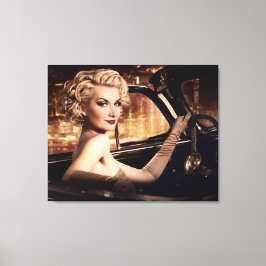 Impressão Em Tela Bonita Pessoas Retro Mulher Conversível