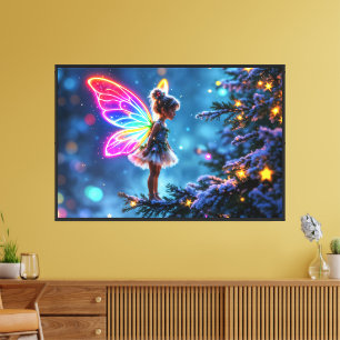 Impressão Em Tela Bonitas asas de neon de gradião de fada de Natal