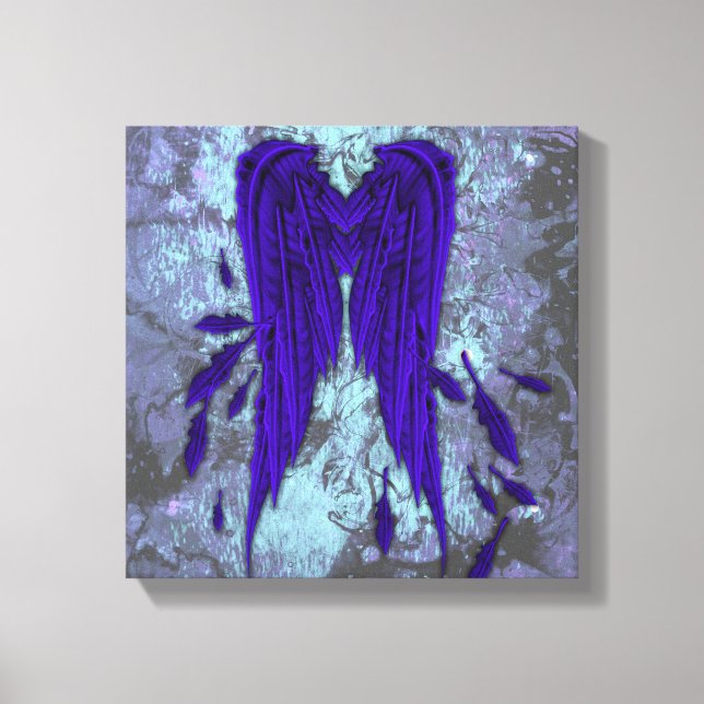 Impressão Em Tela Bonito Azul Penas Anjos Grunge Design (Frente)