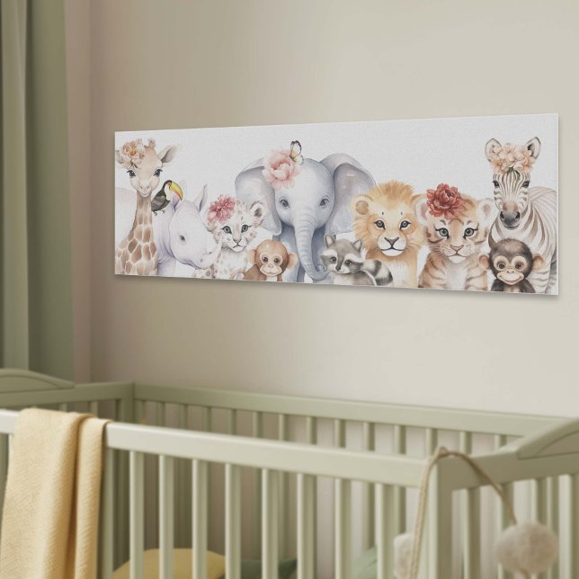Impressão Em Tela Bonito e fofo aquarela Selgle Safari Baby (Cute Safari Jungle Baby Animals Nursery Wall Art Decor.)