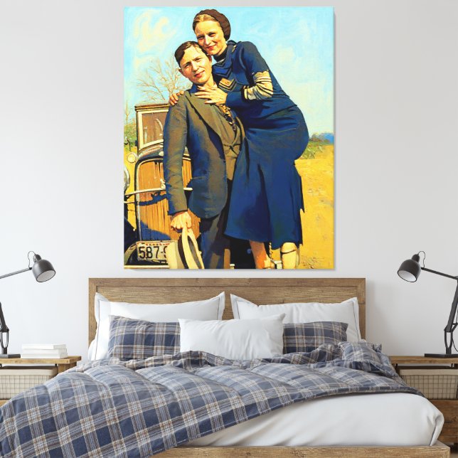 Impressão Em Tela Bonnie Parker Clyde Barrow 1933 Faux Painting (Insitu(Quarto))