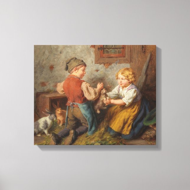 Impressão Em Tela Bons Amigos (Jovens Brincando Com Coelho De Pet) (Frente)