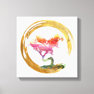 Impressão Em Tela Bonsai Tree. Zen Enso Circle. Arte de Aquarela