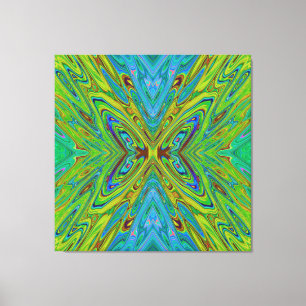 Impressão Em Tela Borboleta Abstrata Trippy Chartreuse e Azul