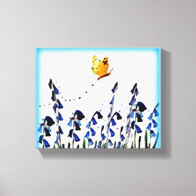 Impressão Em Tela Borboleta Amarela Floral Bluebells (Frente)