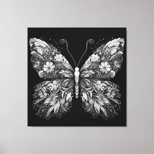 Impressão Em Tela Borboleta com Estampa Floral em Design de Tinta Br