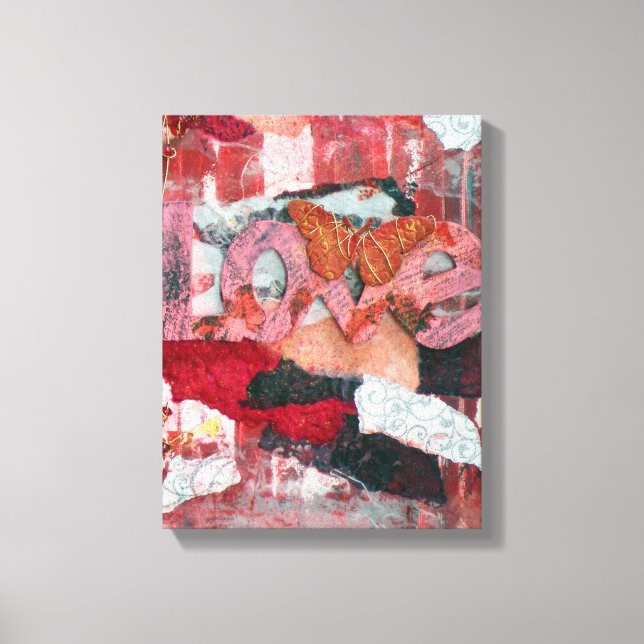 Impressão Em Tela Borboleta de Amor Vermelho Mistura Arte Mídia (Frente)