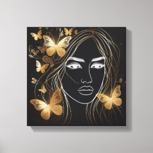 Impressão Em Tela Borboleta Dourada Feminina Véu Tela Preta Design