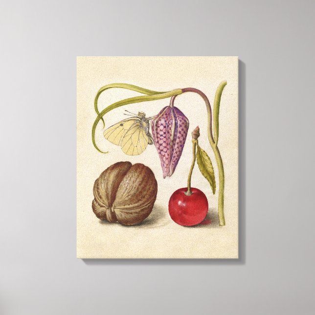 Impressão Em Tela Borboleta Flor de Noz Flor, Cereja, Aquarela (Frente)